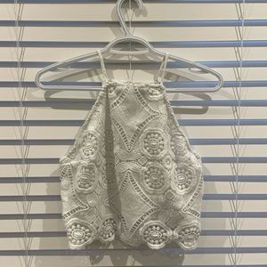 White Patterned Lace Spaghetti Strap Top